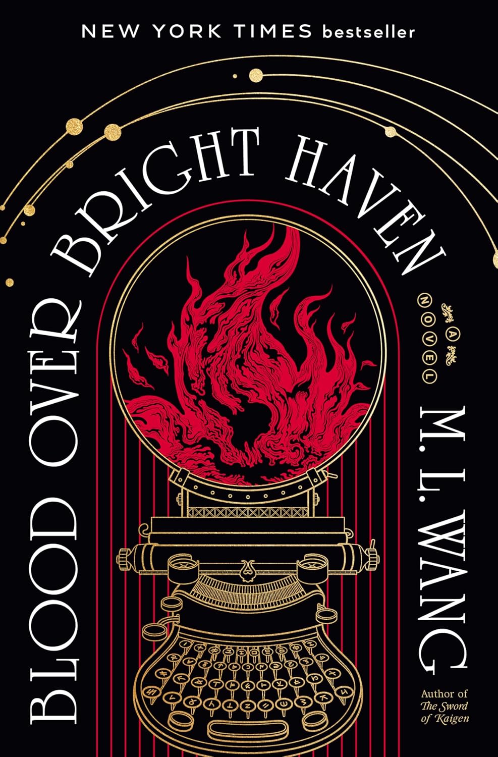 Black book cover showing an orb of fire suspended over a typewriter