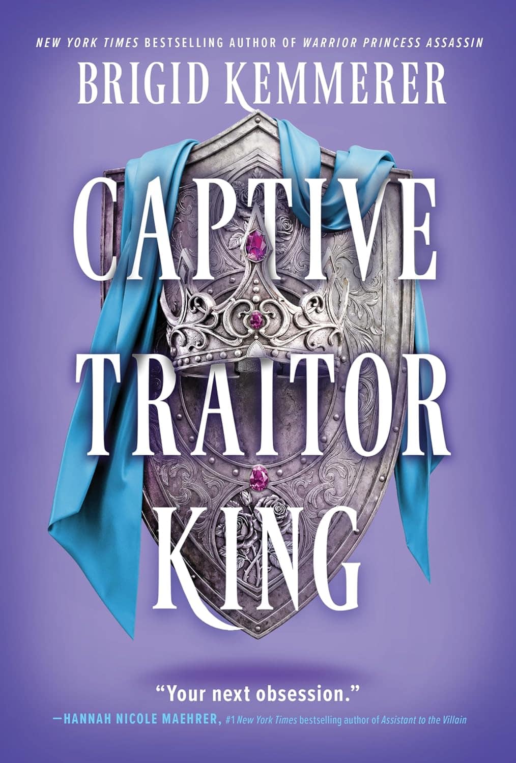 Purple book cover with a silver shield and silver crown in the center