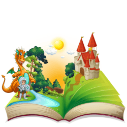 Open books with castles. 
