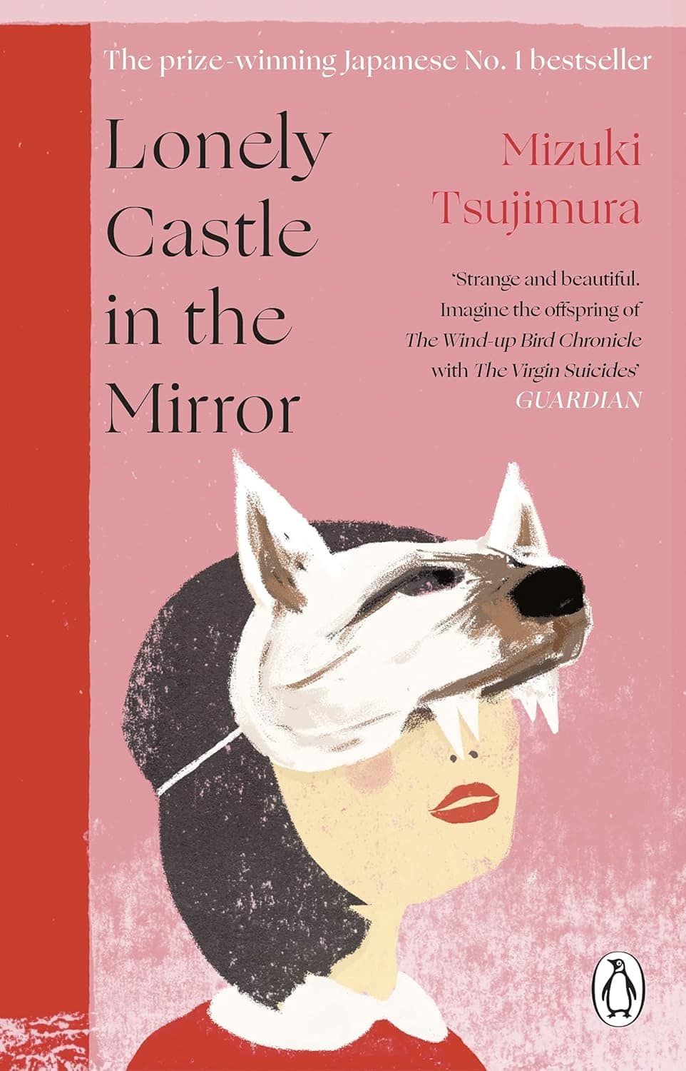Pink book cover showing a girl with short dark hair wearing a wolf mask