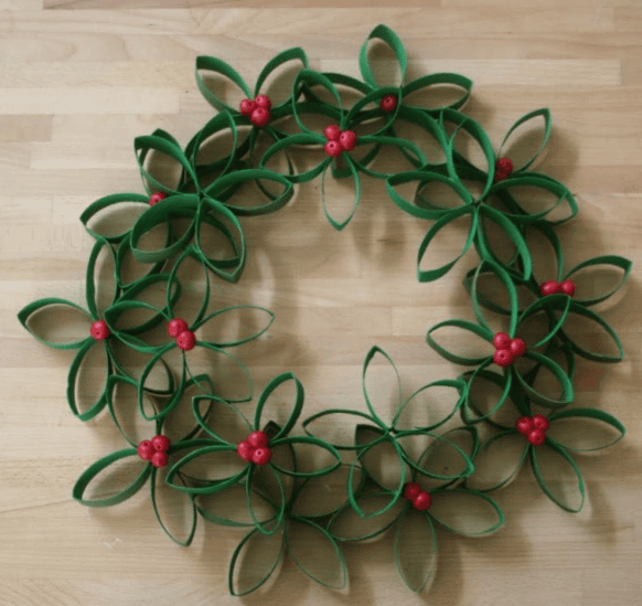 Green multi-layered wreath with red beads
