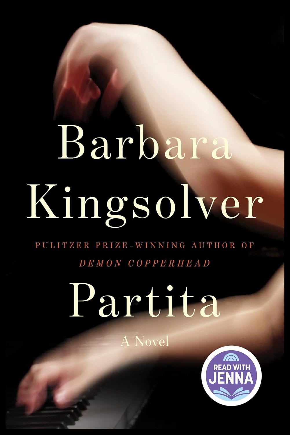 Black book cover showing blurred hands and arms playing a piano