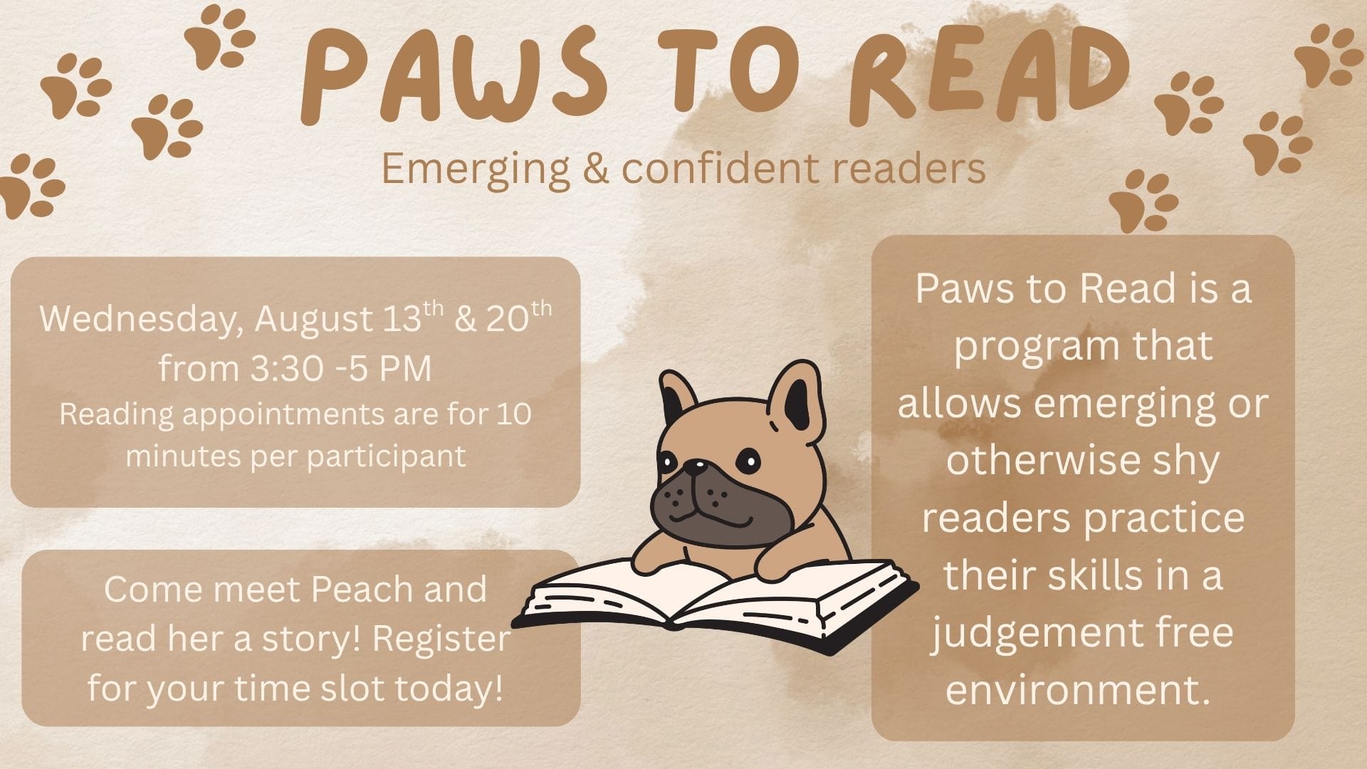 paws to read with peach