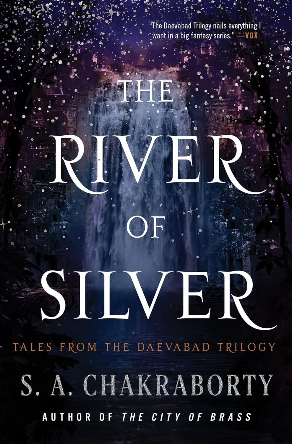 Black book cover showing a waterfall surrounded by stars