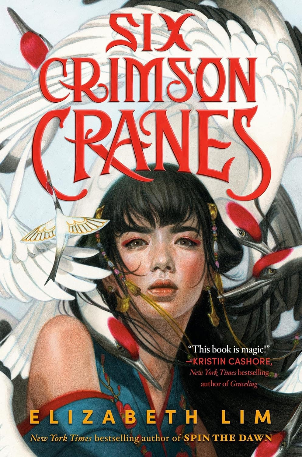 Book cover showing a teenage girl staring out at the viewer with cranes flying behind her