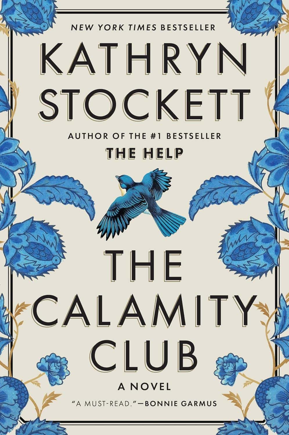 Cream book cover with a blue flower border and a bluebird in the center