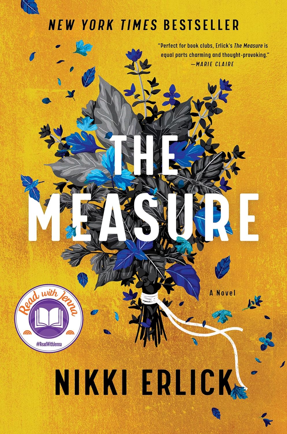 Yellow book cover with a blue and black wildflower bouquet in the center