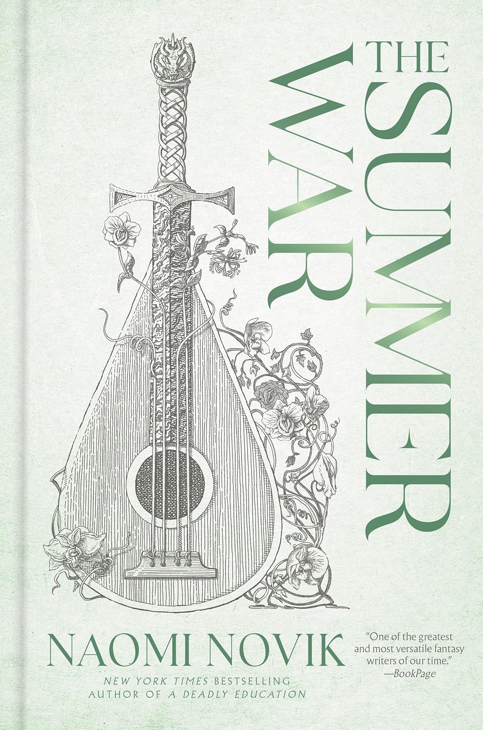 Cream book cover with a line drawing of a mandolin surrounded by twining flowers