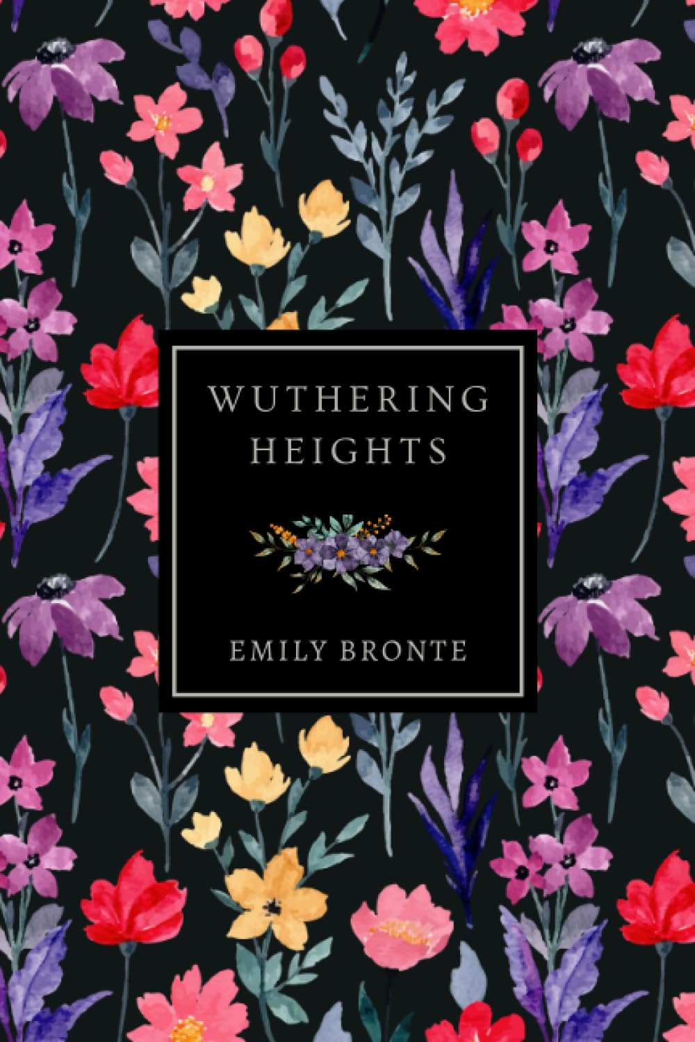 Black book cover covered in brightly colored flowers
